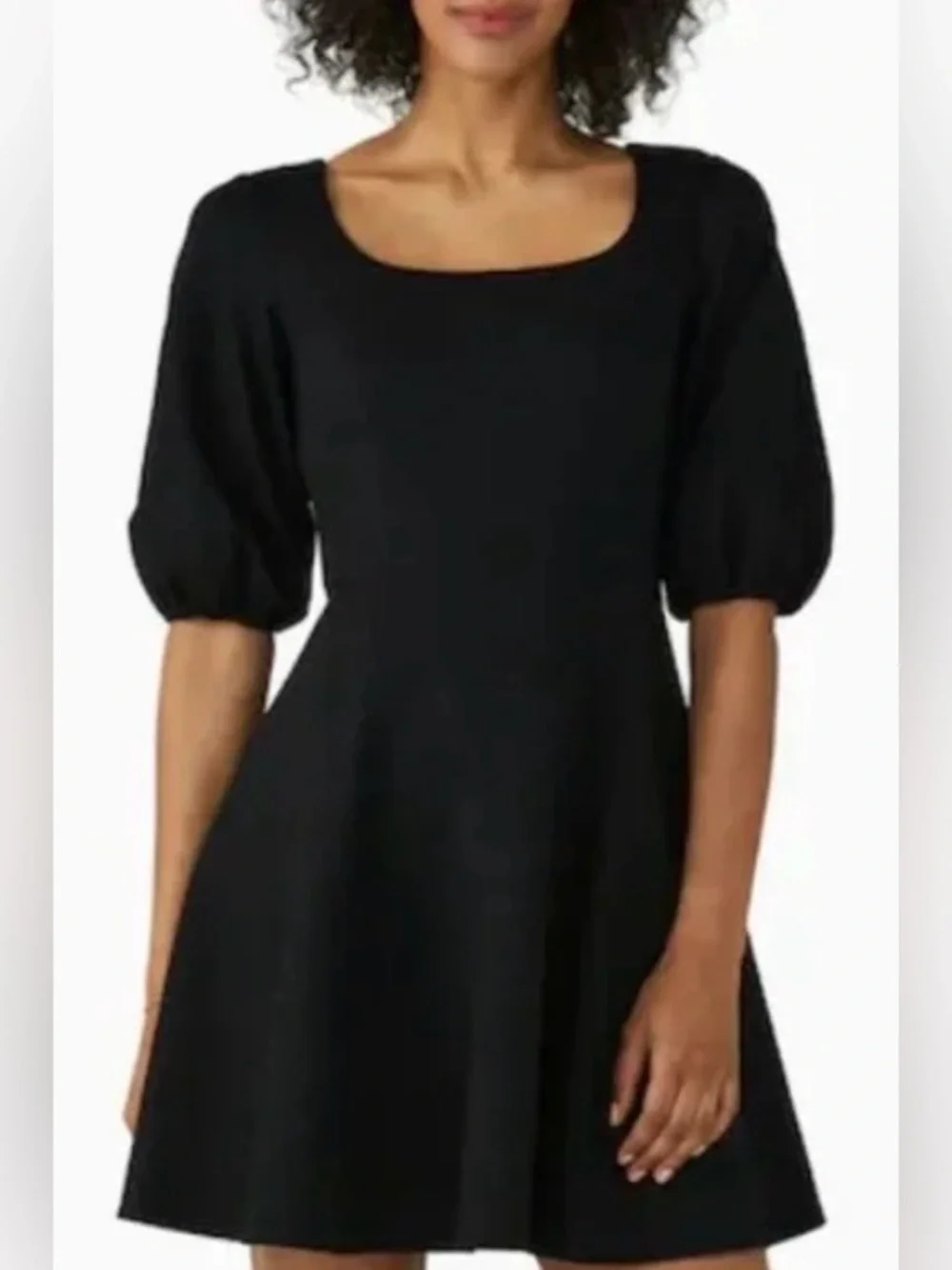 Kate Spade New York Ponte Puff Sleeve Fit & Flare LBD Black Mini Dress ZB14